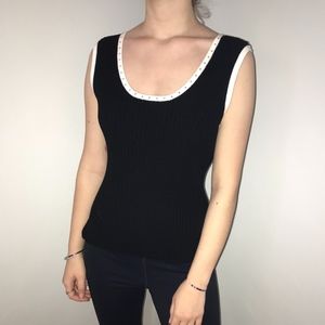 Scoop Neck Rhinestone Trim Sleeveless Sweater